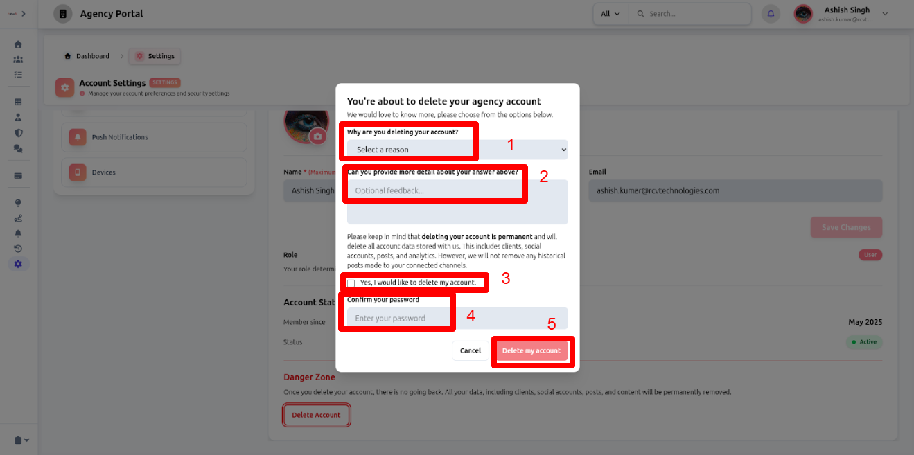 Settings in left panel